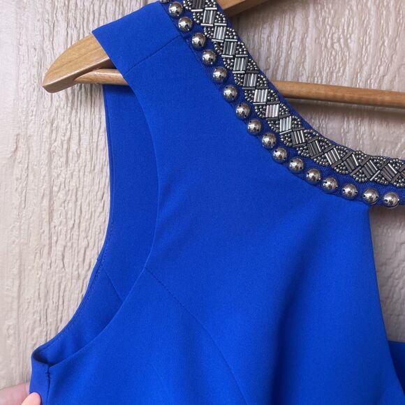 Vintage XOXO Jeans Beaded Bedazzled Top Blue Silver Zip Medium Y2K Cut Out - Picture 3 of 8